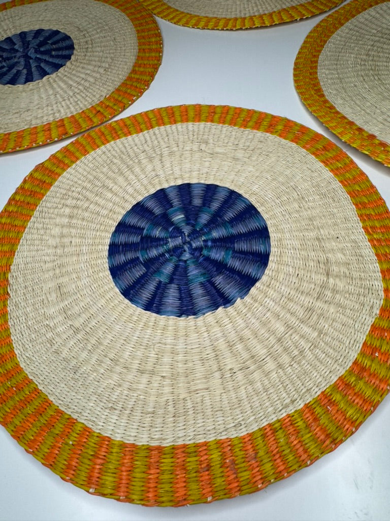 ROUND COLORFUL TOQUILLA STRAW PLACEMENT (SET x 4)