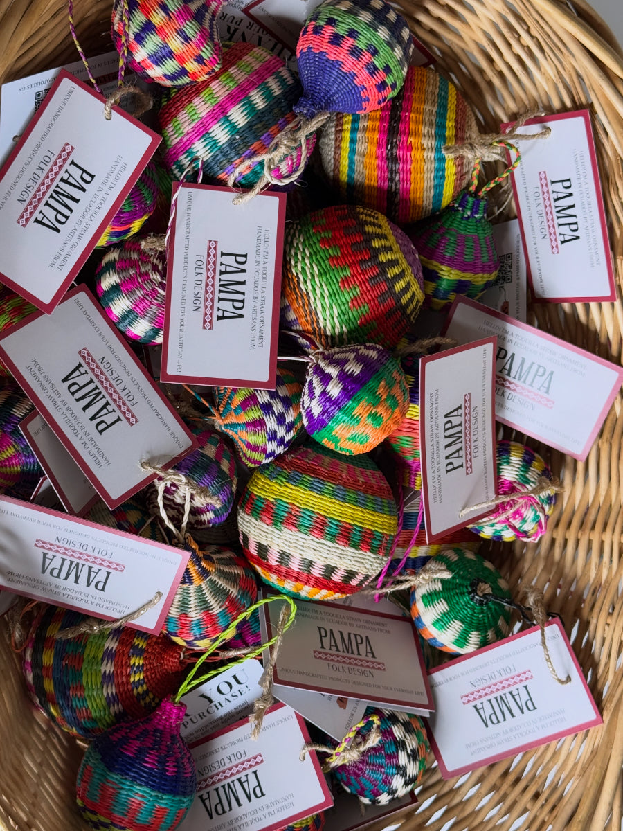 TOQUILLA STRAW XMAS ORNAMENTS - PCK 6
