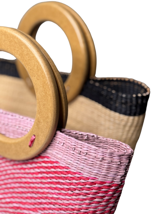 TOQUILLA STRAW SHOPPER BAG + WOODEN HANDLE